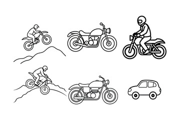  A set of Vehicles line art vector illustration 