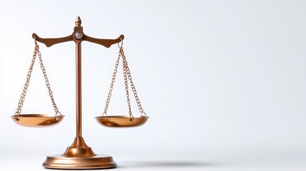 A balanced scale symbolizing justice, law, and fairness, featuring a polished metallic finish against a simple background.