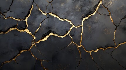 Obraz premium Cracked gold and black surface abstract art digital design textured environment artistic view modern aesthetic