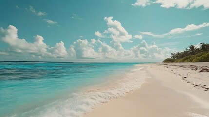 Obraz premium Serene Tropical Beach Scene With Azure Waters And Clouds