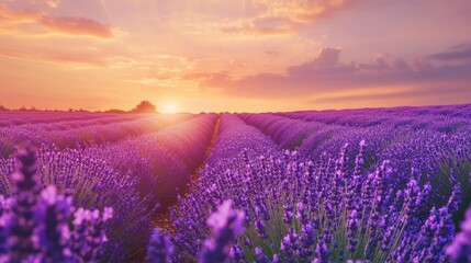 Naklejka premium lavender field at sunset