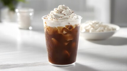 Sipping refreshing iced coffee bright  setting beverage photography close-up view indulgent treat in a lively environment