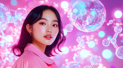 Naklejka premium A Conceptual Exploration of Advanced Skincare and Cosmetic Innovation, Blending Organic Patterns, Bioluminescence, and Minimalist 3D Aesthetics