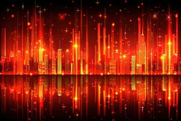 Obraz premium Vibrant night skyline display urban city digital art reflective water wide-angle view illuminated beauty