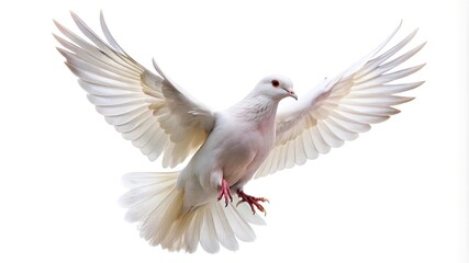 Obraz premium The white dove, a symbol of peace and love, soars gracefully through the blue sky on wings of freedom