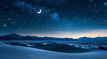 Fototapeta premium Captivating night sky over sand dunes desert landscape astrophotography tranquil environment wide-angle view cosmic beauty