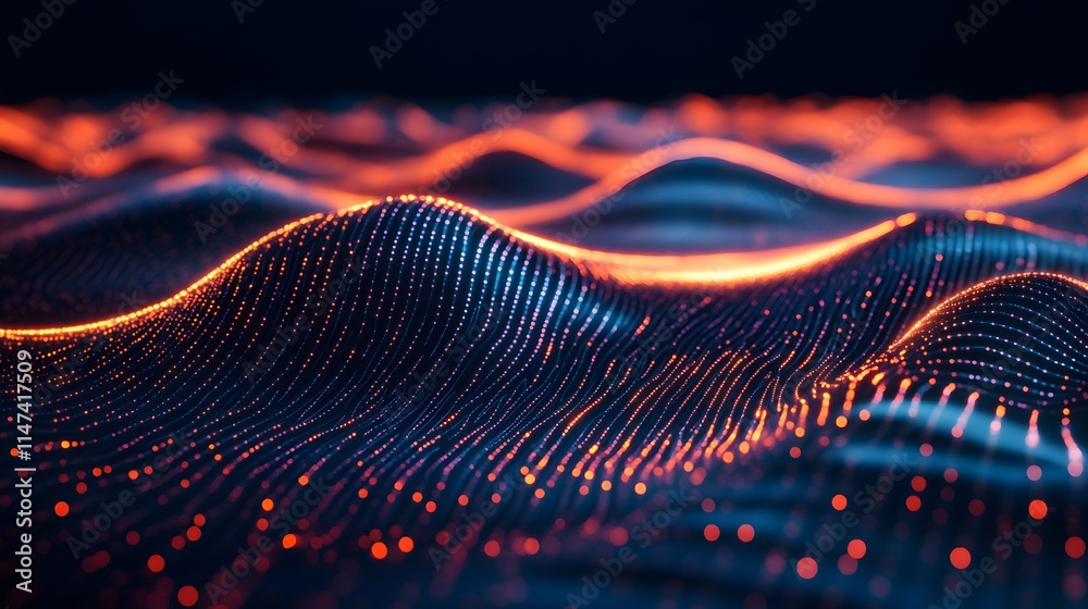 Poster dynamic waves of light patterns abstract digital art vibrant colors studio environment close-up view