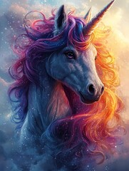 Majestic Unicorn with Flowing Rainbow Mane