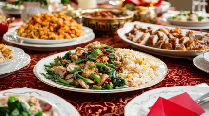 Chinese new year festival celebrating culinary delights in a festive atmosphere