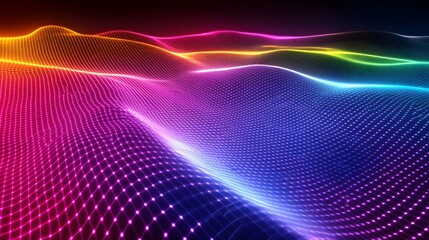 Dynamic light waves animation digital art colorful visualization abstract environment top view modern concept