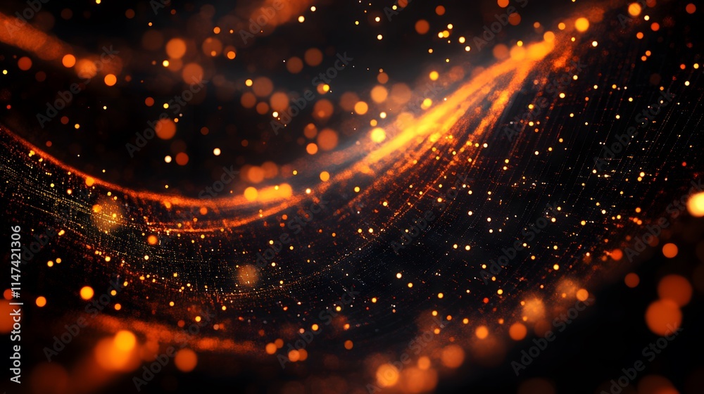 Poster dynamic flow of golden particles abstract environment digital art dark background high-resolution vi