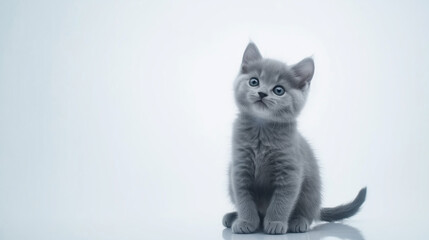 Grey British Shorthair sitting kitten isolated