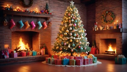 Fototapeta premium christmas tree with candles and decorations