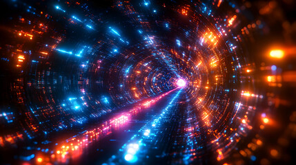 Naklejka premium Neon Lights Tunnel: Abstract Digital Art