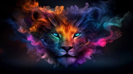 Majestic Lion in a Vibrant, Colorful Smoke