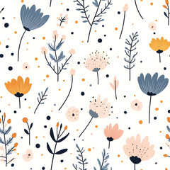 floral flower and leaf elements modern doodle illustrator seamless pattern for wallpaper or background