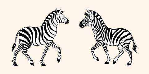 Abstract illustration featuring two monochrome zebra silhouettes vector