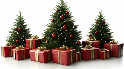 Festive Christmas Trees with Red Gifts Underneath