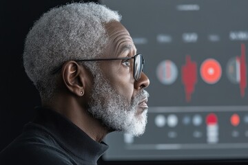 Thoughtful Elderly Black Couple Engaged in Retirement Planning Session with Technology in Modern Setting