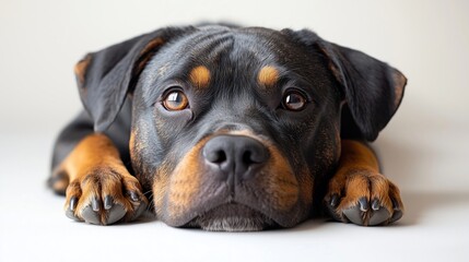 Fototapeta premium Adorable Dog with Gentle Eyes Resting Comfortably on Surface