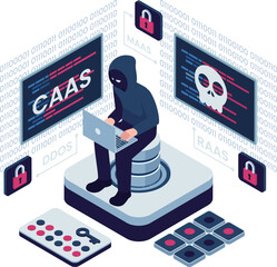 Isometric Cybercrime as a Service CaaS with Hacker and Threats