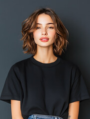 Fototapeta premium The teenager wear an oversized t-shirt and smiled casually. Take dynamic vertical photos