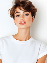 Fototapeta premium The teenager wear an oversized t-shirt and smiled casually. Take dynamic vertical photos