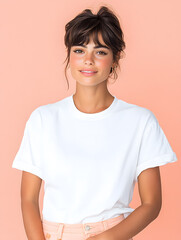 Fototapeta premium The teenager wear an oversized t-shirt and smiled casually. Take dynamic vertical photos