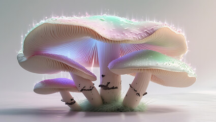 beautiful Agaricus bisporus mushroom in pastel colors, created by generative ai