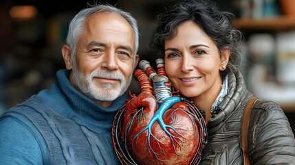 Couple Holds Anatomical Heart Model, Love & Aging