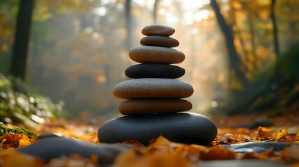 Autumn Serenity: Stacked Stones in Forest
