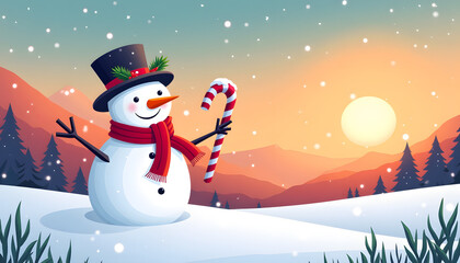 Obraz premium Festive Mountain Snowman