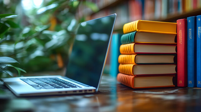 Laptop & Books: Digital & Print Learning Resources Together