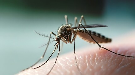 Nasty insect mosquito sitting on her hand and drinks the blood of the pierced skin