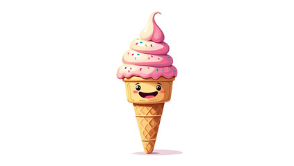 &ldquo;A Smiling Ice Cream Cone&rdquo; &ndash; A cute and funny doodle of an ice cream cone with a smiling face, outlined on a plain white background.
