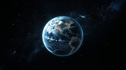 Night planet earth from space with light lines of communication and connection.