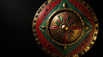Obraz premium A close-up of an intricately designed ancient shield, showcasing intricate details and rich history