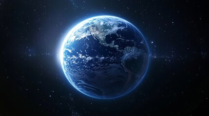 Night planet earth from space with light lines of communication and connection.