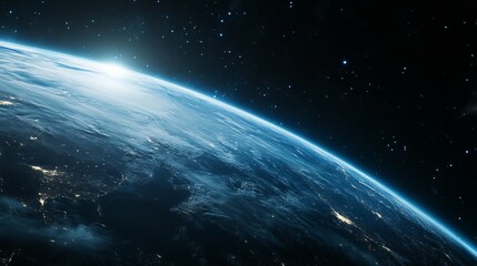 Night planet earth from space with light lines of communication and connection.