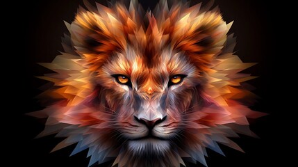 Fierce Lion Portrait in Abstract Geometric Style