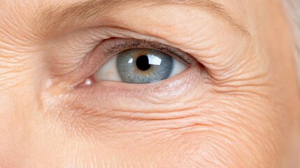 Obraz premium A close-up of an elderly person's eye, showcasing fine lines and a vibrant blue iris, reflecting wisdom and the passage of time.