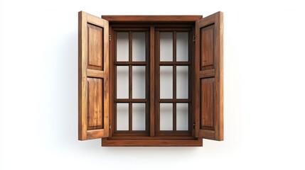 Obraz premium wooden brown window in realistic 3d render isolated in white background