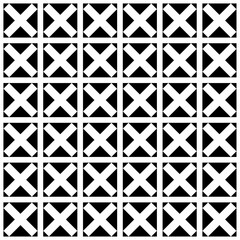Seamless black and white pattern with simple geometric shapes, creating an interesting visual effect. Suitable for backgrounds, wallpapers, textiles and various creative projects.