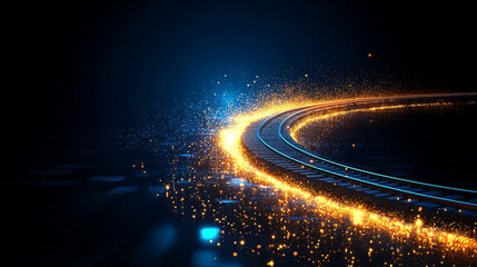 Glowing Trail of Innovation: Abstract digital art depicting a fiery, glowing trail circling a dark background, symbolizing technological advancement, innovation, and the future.