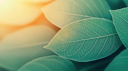 Obraz premium Close-up of Green Leaves with Beautiful Natural Lighting Effects