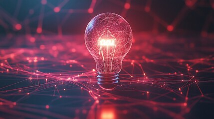 A glowing light bulb surrounded by a network of interconnected lines.