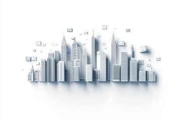Conceptual city skyline with floating icons for sustainability urban environment graphic design modern aesthetics creative vision