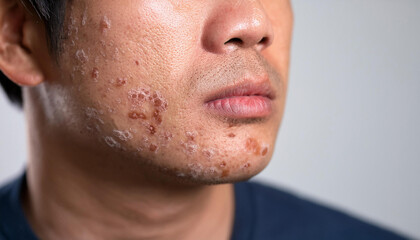 Seborrheic dermatitis on adult man face.