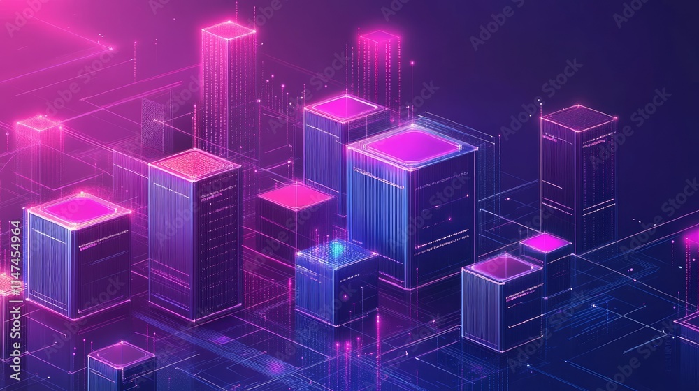 Fototapete Futuristic design showcasing a digital grid of container orchestration systems with layered infrastructure