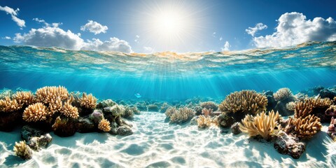 Exploring Underwater Coral Reefs Tropical Ocean Nature Sunlit Environment Vibrant Marine Life Conservation Awareness